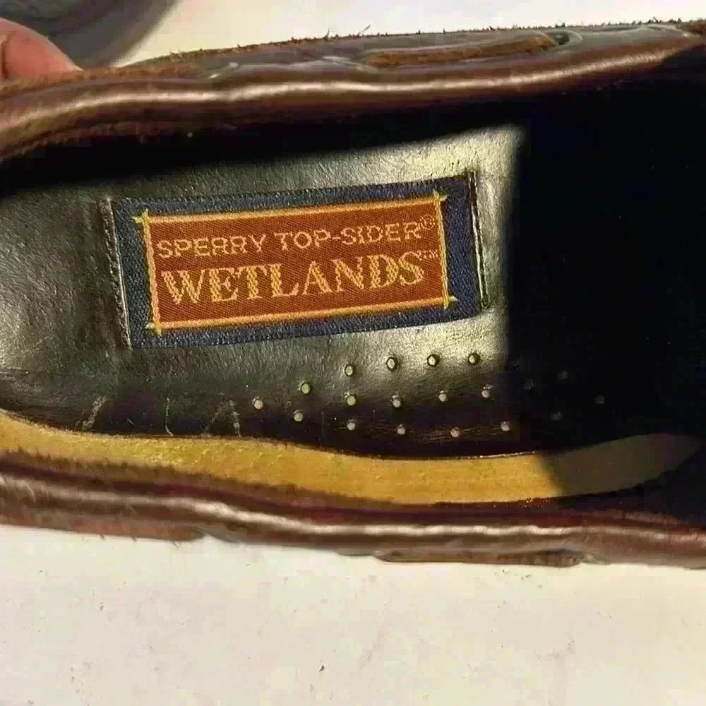 Vintage Sperry Top Sider Brown Leather Wetlands Men’s sz 9M slip on boat shoes
